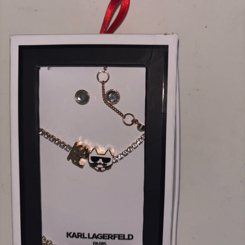 Karl Lagerfeld Gold and Black Cat Jewelry Set